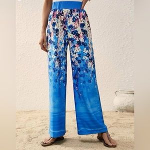 High Waist Blue Wide Leg Straight Summer Pants